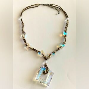 ab glass necklace with chocolate seed beads
